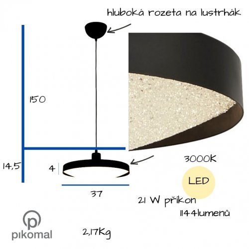 Searchlight 4781BK Saucer závěsné LED svítidlo černý kov a akryl - obrázek