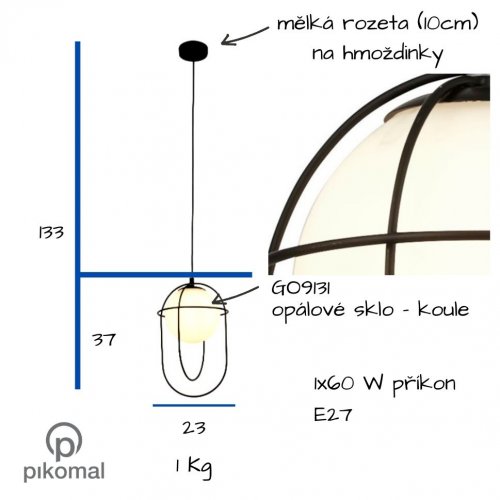 Searchlight 9131BK Axis závěsné svítidlo kov černý a bílé sklo - obrázek