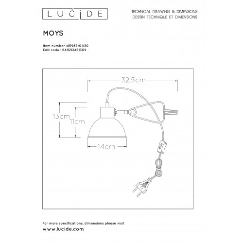 LUCIDE MOYS Clamp Lamp E27/40W Black stolní lampa - obrázek