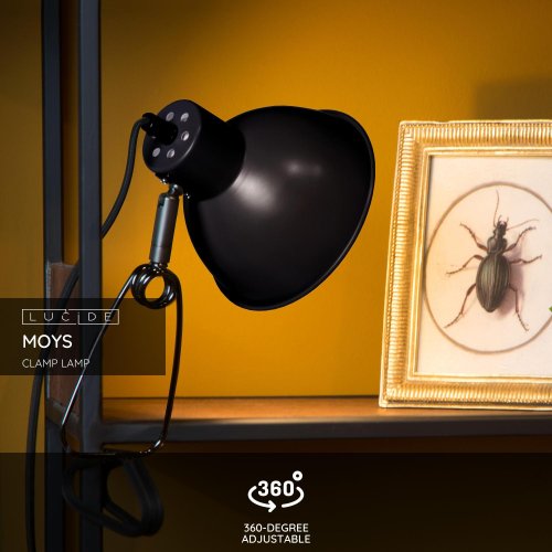 LUCIDE MOYS Clamp Lamp E27/40W Black stolní lampa - obrázek