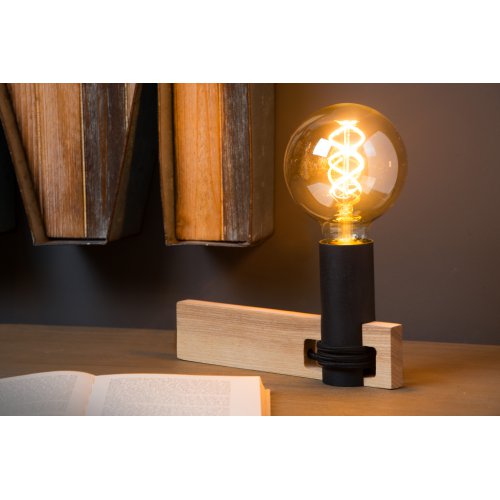 LUCIDE TANNER Table lamp 1x E27 60W H11cm  Black/Wood stolní lampa - obrázek