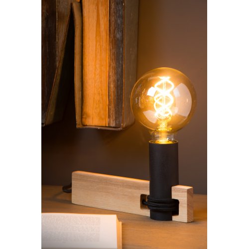 LUCIDE TANNER Table lamp 1x E27 60W H11cm  Black/Wood stolní lampa - obrázek