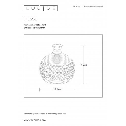 LUCIDE TIESSE SMALL Table Lamp E14/40W  White stolní lampa - obrázek