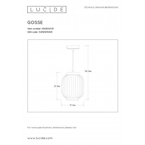 LUCIDE GOSSE Pendant E27/40W  White stolní lampa - obrázek