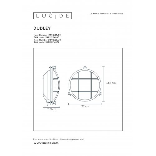 LUCIDE DUDLEY Outside Wall Light Round IP 65 E27/60W Blac venkovní svítidlo - obrázek