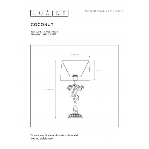 LUCIDE COCONUT Table lamp E27/40W H50cm Black stolní lampa - obrázek