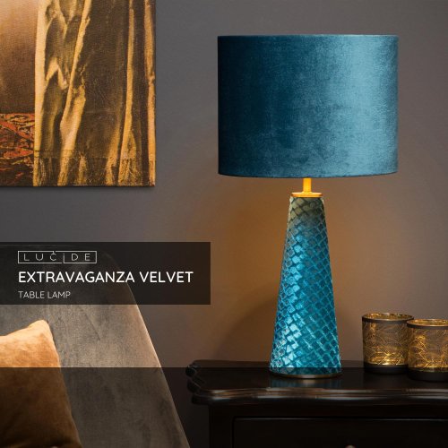 LUCIDE VELVET Table lamp E27/40W H47cm Blue stolní lampa - obrázek