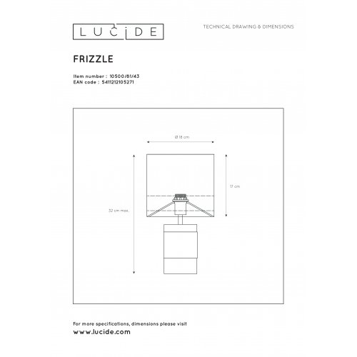 LUCIDE FRIZZLE Table lamp  E14/40W H32cm Brown stolní lampa - obrázek