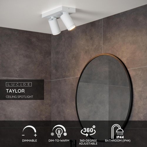 LUCIDE TAYLOR Ceiling Spotlight 2x GU10/5W IP44 DTW  Whit bodové svítidlo, bodovka - obrázek