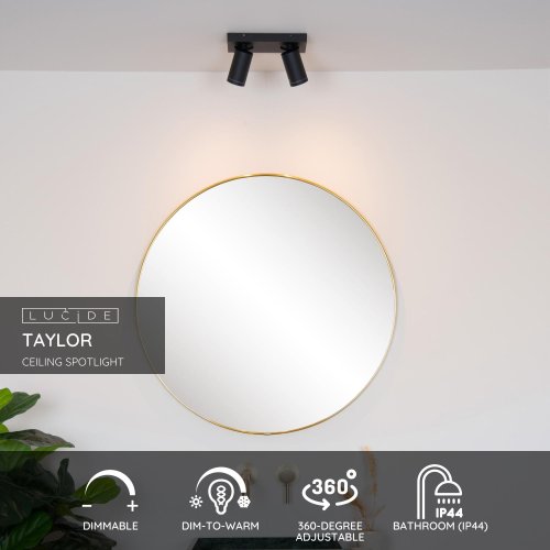 LUCIDE TAYLOR Ceiling Spotlight 2x GU10/5W IP44 DTW  Blac bodové svítidlo, bodovka - obrázek