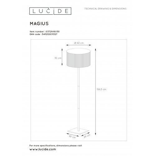 LUCIDE MAGIUS Floorlamp Rattan E27/40W H160 Blackt/nature stojací lampa - obrázek