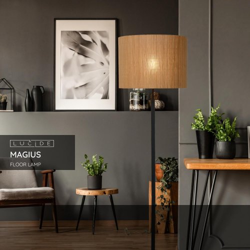 LUCIDE MAGIUS Floorlamp Rattan E27/40W H160 Blackt/nature stojací lampa - obrázek