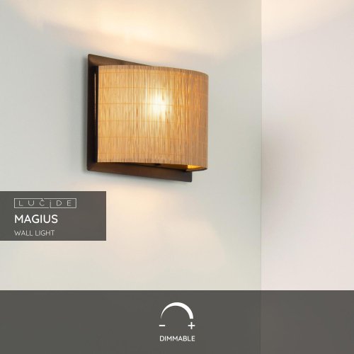 LUCIDE MAGIUS Wall lightRattan E27/40W Black/natur nástěnné svítidlo - obrázek