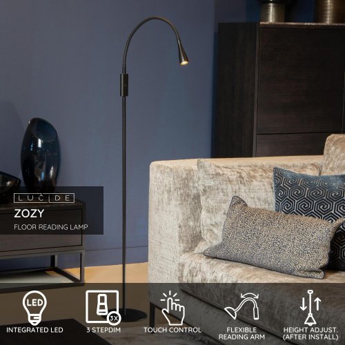 LUCIDE ZOZY Reading lamp Led 3W Black stojací lampa - obrázek