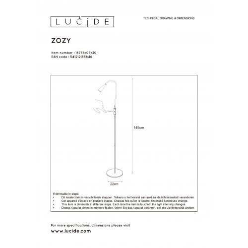 LUCIDE ZOZY Reading lamp Led 3W Black stojací lampa - obrázek