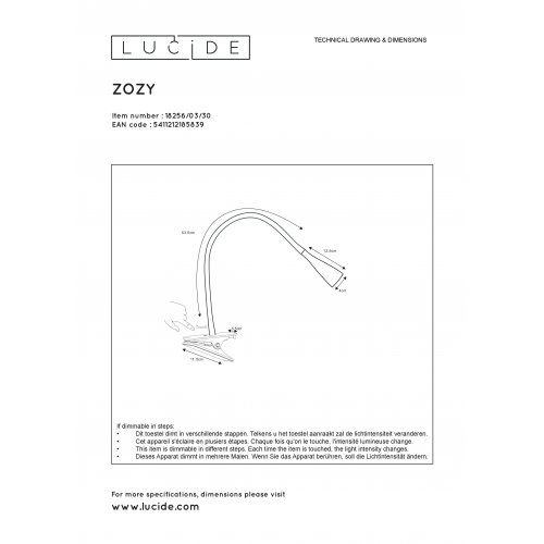 LUCIDE ZOZY Clamp Lamp Led 3W Black stolní lampa - obrázek