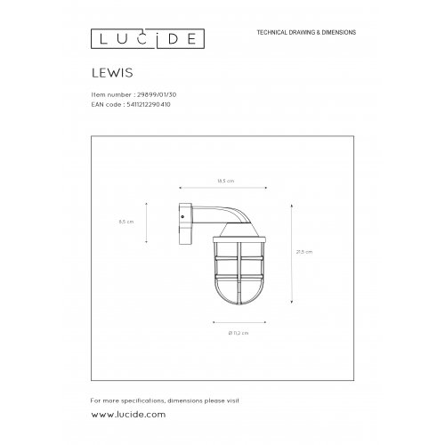 LUCIDE LEWIS Walllight Outside E27 Black venkovní svítidlo - obrázek