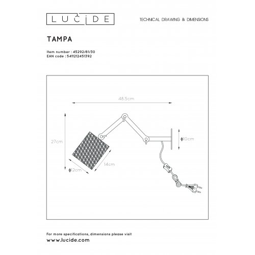 LUCIDE TAMPA Wall Light E27/40W Black nástěnné svítidlo - obrázek