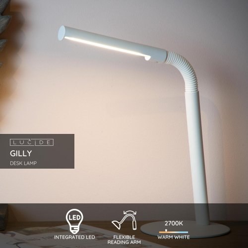 LUCIDE GILLY Desk Lamp LED 3W H49 D14cm 4000K 240LM White stolní lampa - obrázek