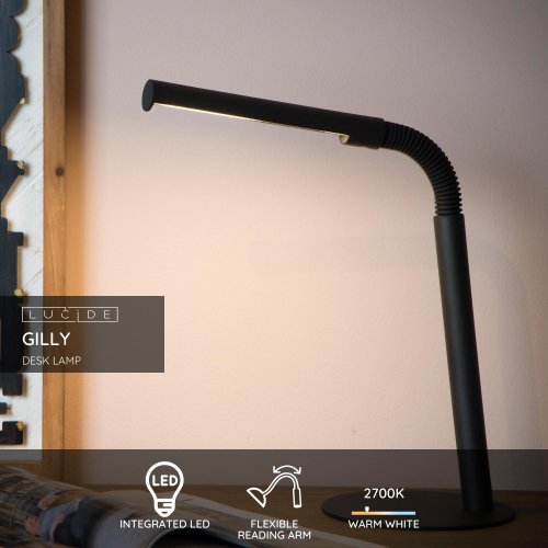 LUCIDE GILLY Desk Lamp LED 3W H49 D14cm 4000K 240LM Black stolní lampa - obrázek