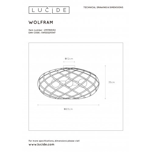 LUCIDE WOLFRAM Ceiling light E27/60W - obrázek