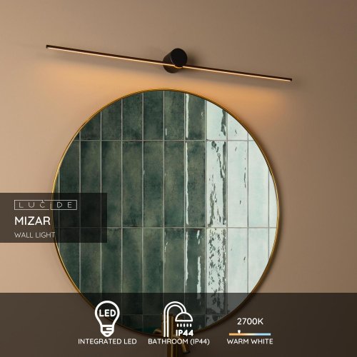 LUCIDE MIZAR Wall Light 90cm LED 10W IP44 Black nástěnné svítidlo - obrázek