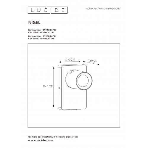 LUCIDE NIGEL Wall spotlight 1xGU10/5W + USB White venkovní svítidlo - obrázek