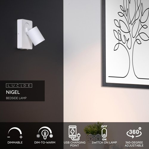 LUCIDE NIGEL Wall spotlight 1xGU10/5W + USB White venkovní svítidlo - obrázek