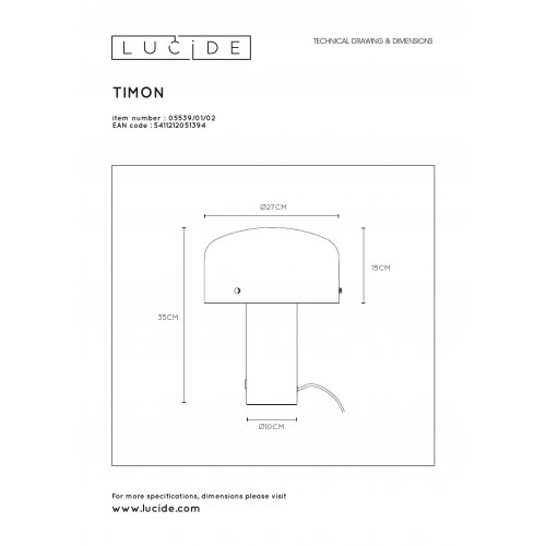 LUCIDE TIMON Table lamp  E27/25W 35cm Matt Gold/Opal stolní lampa - obrázek