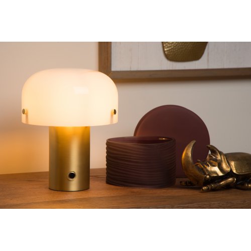 LUCIDE TIMON Table lamp  E14/25W 21cm Matt Gold/Opal stolní lampa - obrázek