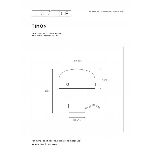 LUCIDE TIMON Table lamp  E14/25W 21cm Matt Gold/Opal stolní lampa - obrázek