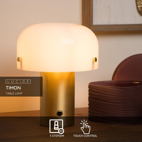 LUCIDE TIMON Table lamp  E14/25W 21cm Matt Gold/Opal stolní lampa - obrázek