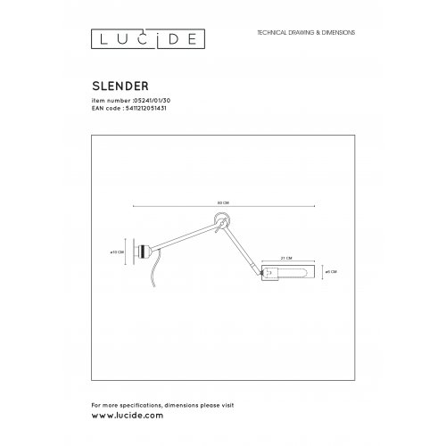 LUCIDE SLENDER Wall Light  E27/25W Black nástěnné svítidlo - obrázek