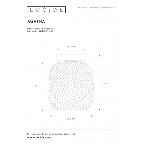 LUCIDE AGATHE Ceiling Light E27/40W Brass / Clear Glass - obrázek