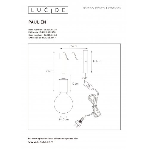 LUCIDE PAULIEN Walllight 1xE27 60W Pink nástěnné svítidlo - obrázek