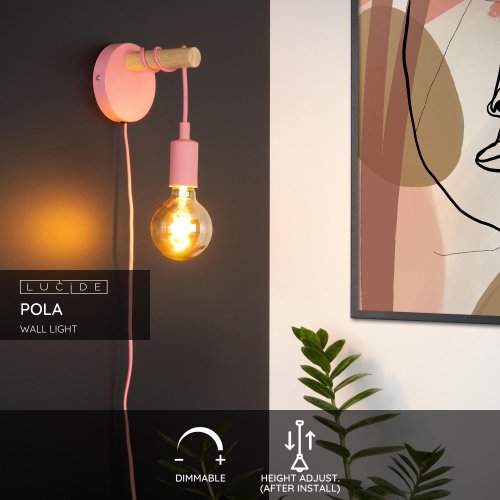 LUCIDE PAULIEN Walllight 1xE27 60W Pink nástěnné svítidlo - obrázek