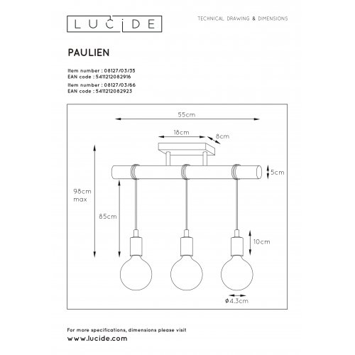 LUCIDE PAULIEN Ceiling Light 1xE27 60W Pink závěsné svítidlo, lustr - obrázek