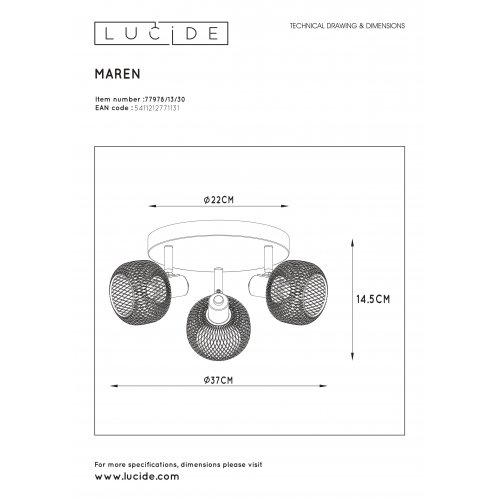 LUCIDE MAREN Ceiling spotlight 3x E14 Black bodové svítidlo, bodovka - obrázek
