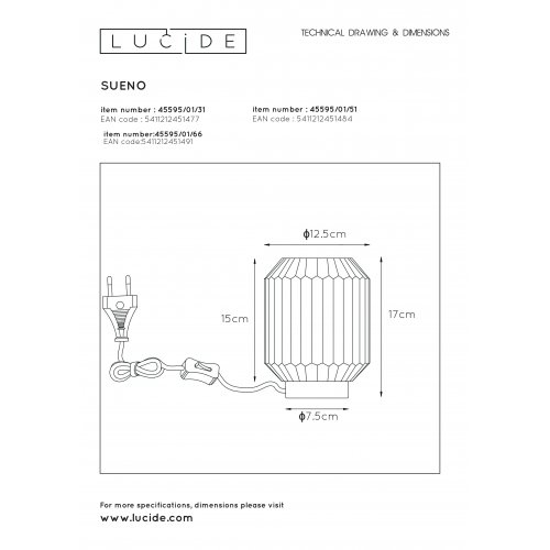 LUCIDE SUENO Table Lamp E14/40W Pink stolní lampa - obrázek