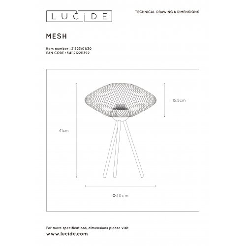 LUCIDE MESH Tablelamp E27/40W Black stolní lampa - obrázek