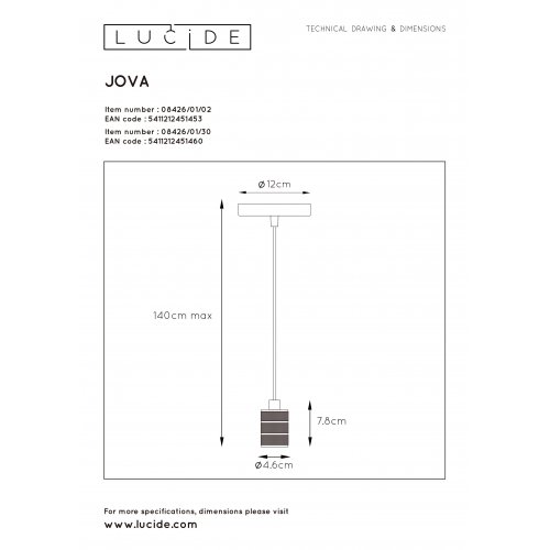 LUCIDE JOVA Pendant E27 Black závěsné svítidlo, lustr - obrázek