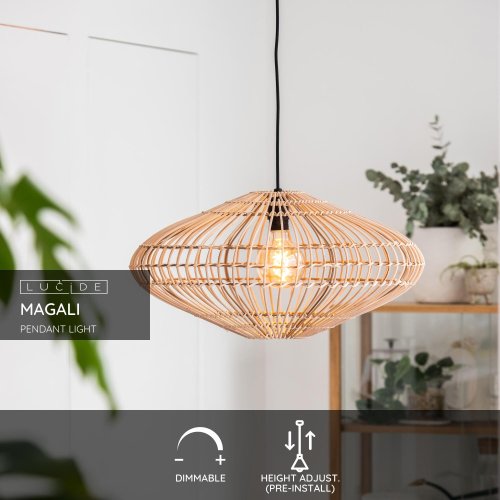 LUCIDE MAGALI Pendant E27/40W Natural Rotan závěsné svítidlo, lustr - obrázek