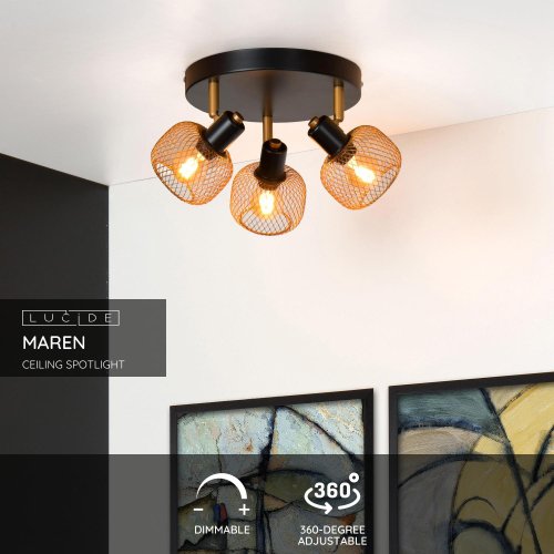 LUCIDE MAREN Ceiling spotlight 3x E14 Gold / Black bodové svítidlo, bodovka - obrázek