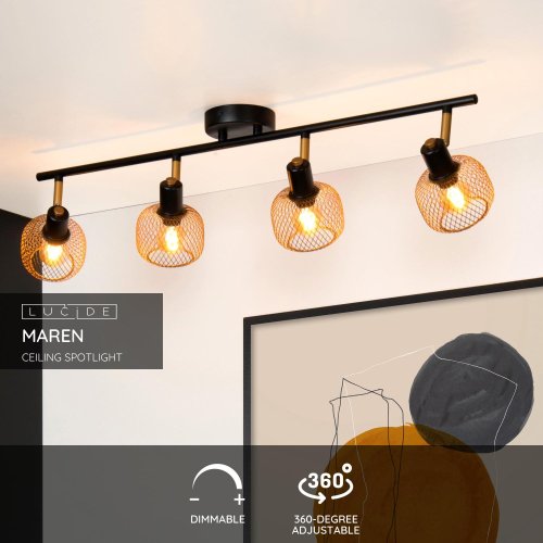 LUCIDE MAREN Ceiling spotlight 4x E14 Gold / Black bodové svítidlo, bodovka - obrázek