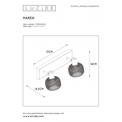 LUCIDE MAREN Ceiling spotlight 2x E14 Gold / Black bodové svítidlo, bodovka - obrázek