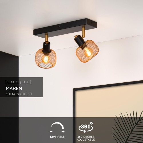 LUCIDE MAREN Ceiling spotlight 2x E14 Gold / Black bodové svítidlo, bodovka - obrázek