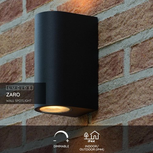 LUCIDE ZARO Ceilig spotlight Bathroom Round 2xGU10 Black nástěnné svítidlo - obrázek