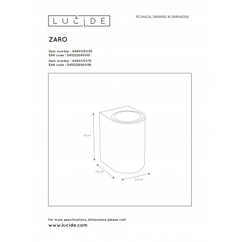 LUCIDE ZARO Ceilig spotlight Bathroom Round White nástěnné svítidlo - obrázek