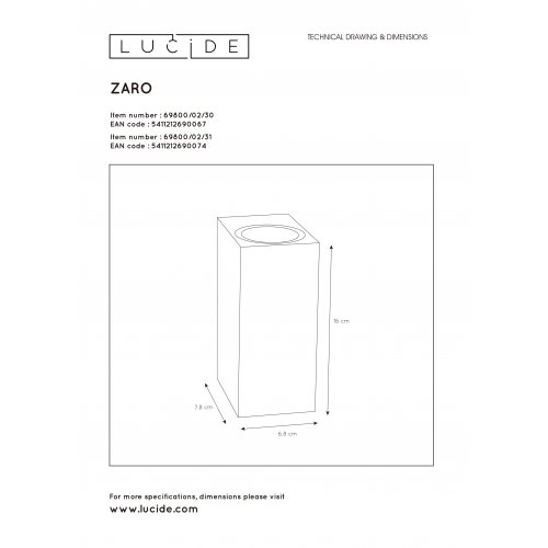 LUCIDE ZARO Ceilig spotlight Bathroom  2xgu  White nástěnné svítidlo - obrázek