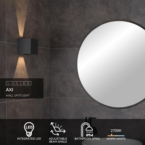 LUCIDE AXI Wall Spotlight Square Bathroom Led Black nástěnné svítidlo - obrázek
